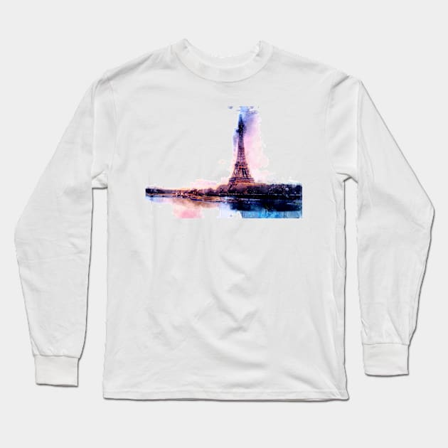 Eiffel tower Paris painting Long Sleeve T-Shirt by Stylizing4You